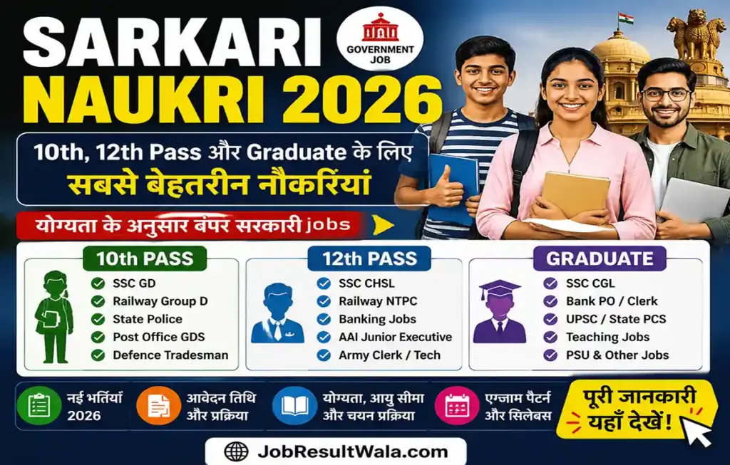 Sarkari Naukri 2026: 10th, 12th Pass और Graduate के लिए Govt Jobs