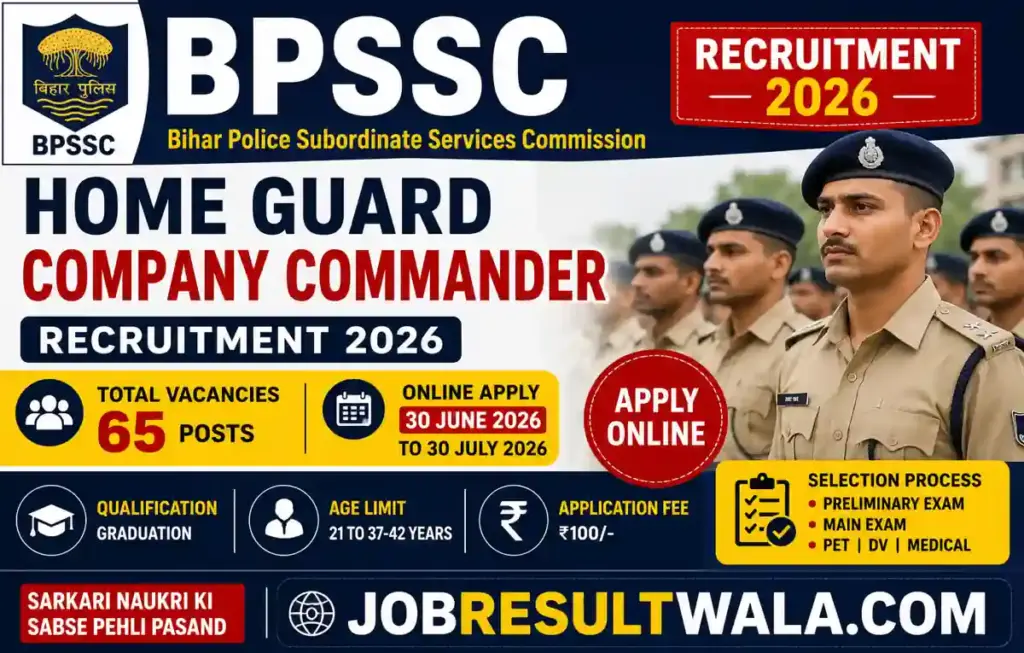 BPSSC Bihar Home Guard Company Commander Recruitment 2026 Apply Online for 65 Posts, Notification Out