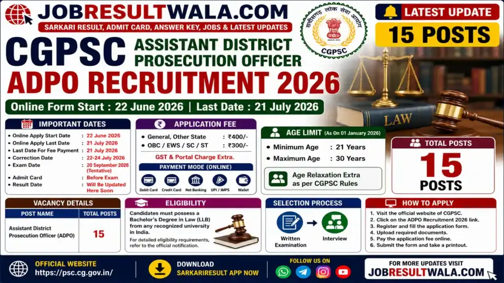 CGPSC ADPO Recruitment 2026 Apply Online for 15 Posts