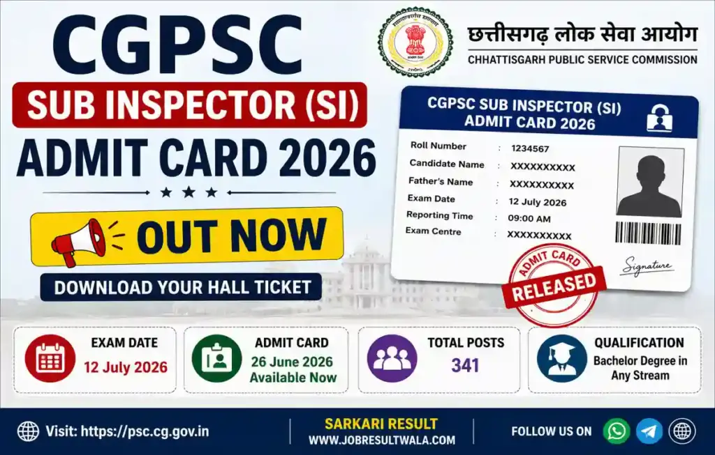 CGPSC SI Admit Card 2026 Out, Download Hall Ticket for 341 Posts