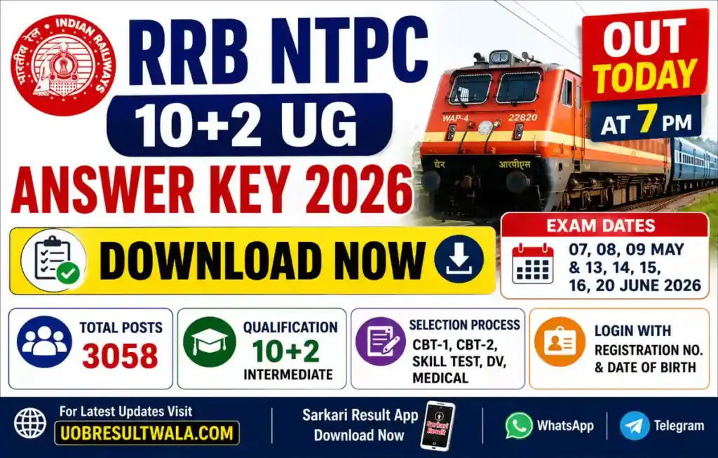 rrb ntpc undergraduate answer key 2026 Out Today at 7 PM, Download Now