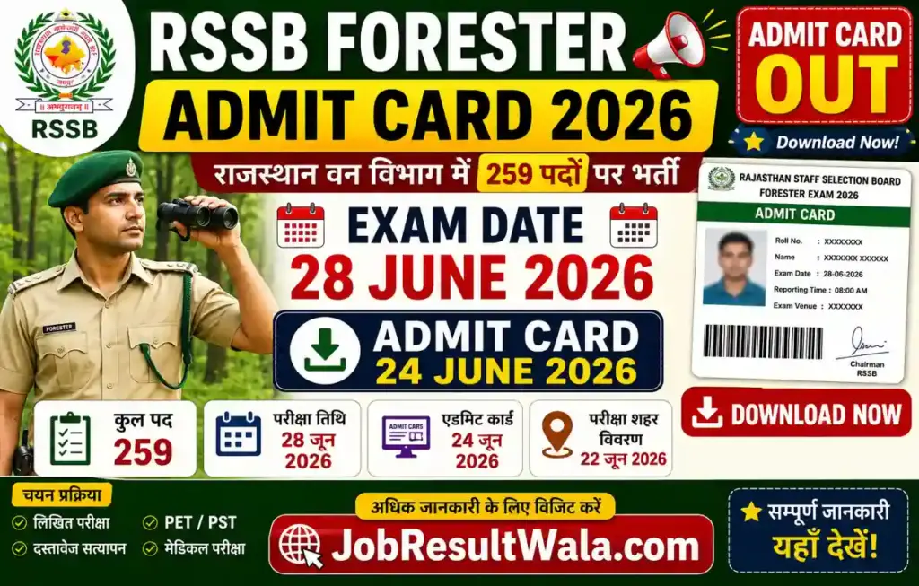 RSSB Forester Admit Card 2026 Out, Download Hall Ticket for 259 Posts