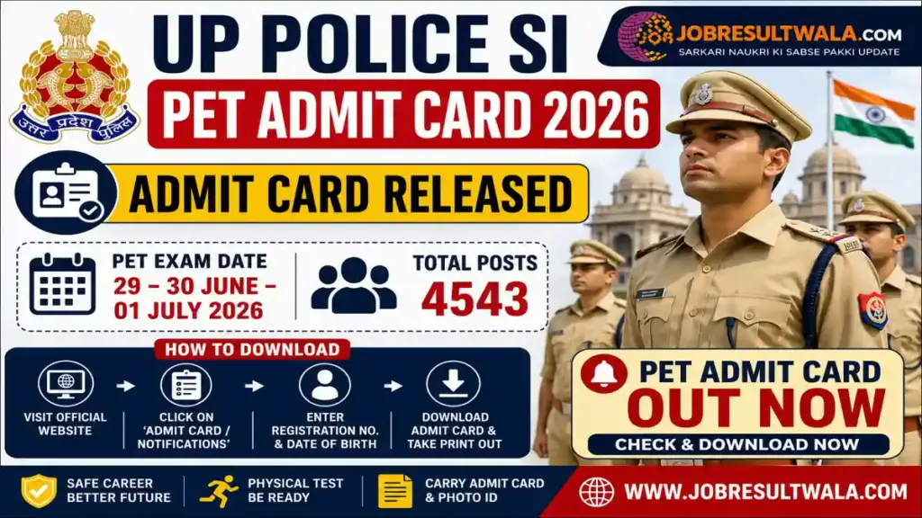UP Police SI PET Admit Card 2026 Out, Download Hall Ticket for PET Exam