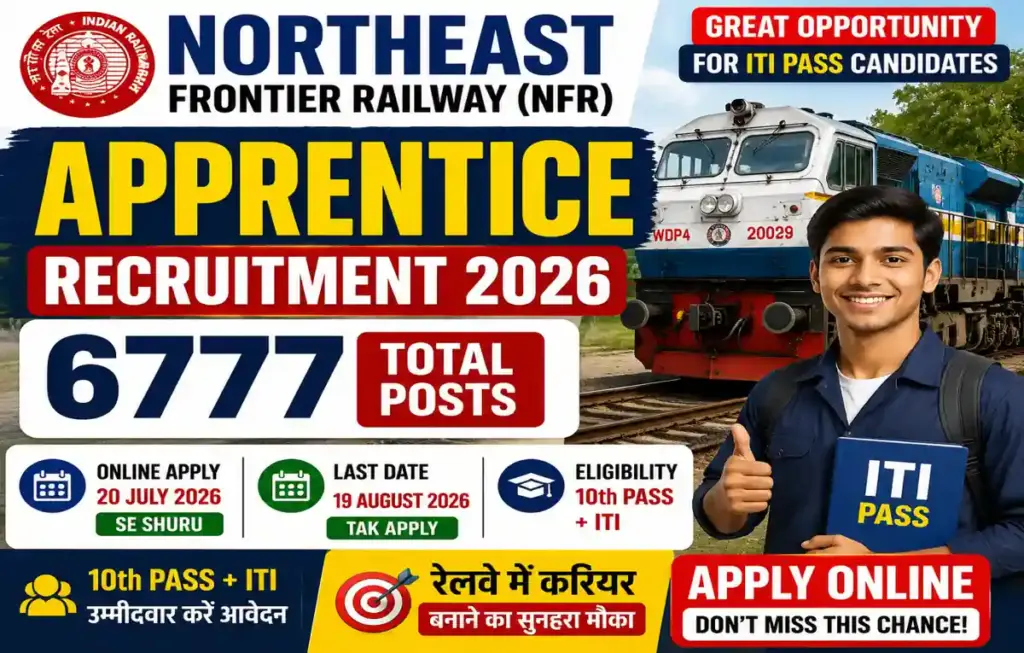 NFR Apprentice Recruitment 2026 – Northeast Frontier Railway में 6777 पदों पर भर्ती, Apply Online