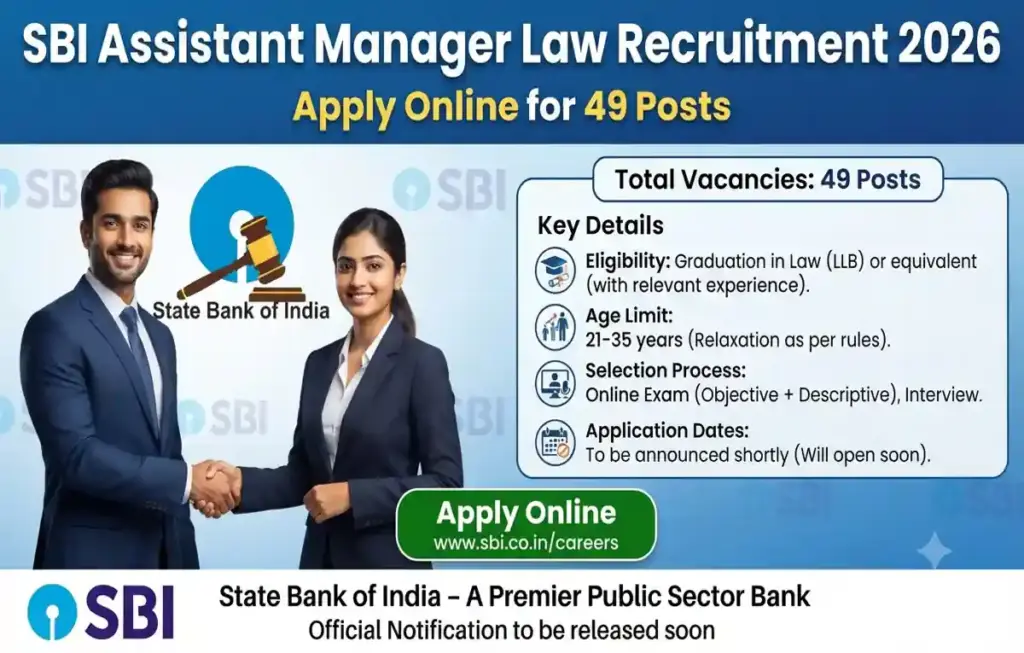 SBI Assistant Manager Law Recruitment 2026: Apply Online for 49 Posts
